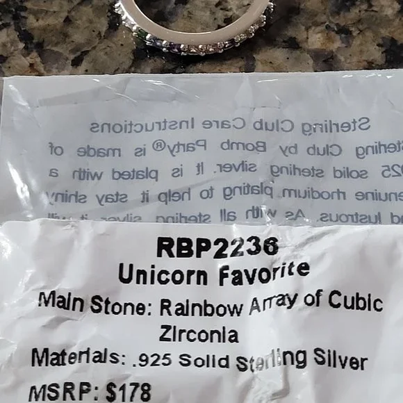 Bomb Party RBP2236 Unicorn Favorite .925 Solid Sterling Silver Sz 6 - Picture 5 of 5
